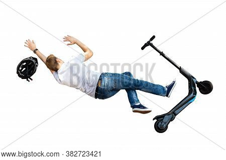 Electric E Scooter Collision Accident. Human Falling