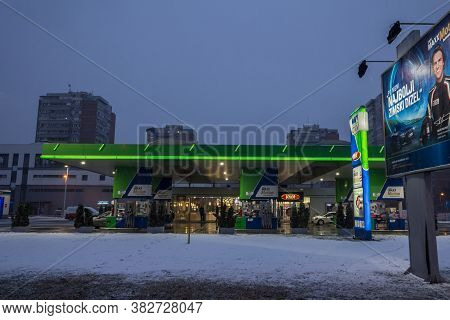 Belgrade, Serbia - January 6, 2019: Logo Of Omv On One Of Its Gas Stations Of Belgrade. Omv Is An Au