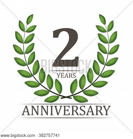 2 Years Anniversary Template With Red Ribbon And Laurel Wreath Vector Illustration