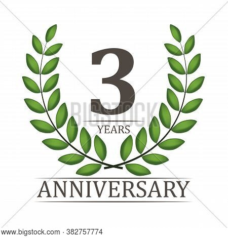 3 Years Anniversary Template With Red Ribbon And Laurel Wreath Vector Illustration