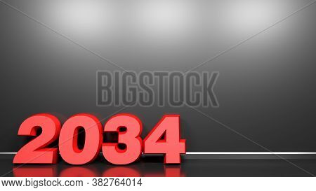 2034 Red Write At Black Glossy Wall Background - 3d Rendering Illustration
