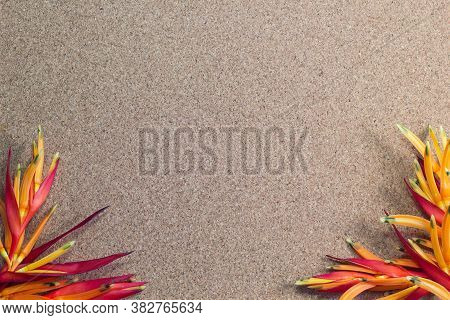 Frame Made Of Flowers On A Brown Background, Flat Lay, Copy Space