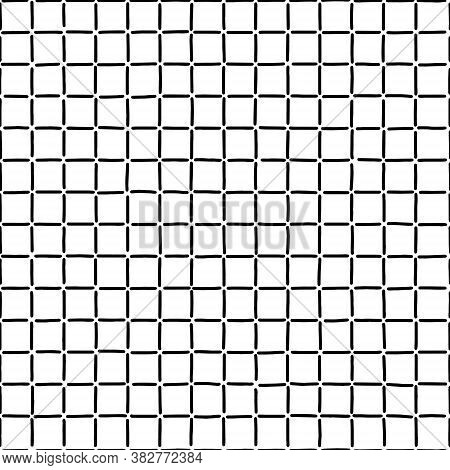 Black And White, Squares Seamless Pattern. Hand Draw, Stock Illustration.
