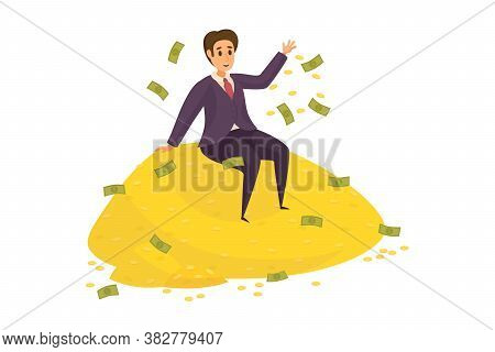 Money, Success, Profit, Wealth, Business Concept. Young Happy Smiling Rich Businessman Clerk Manager