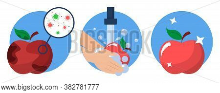 Hands Washing Dirty Apple And It Becomes Clean