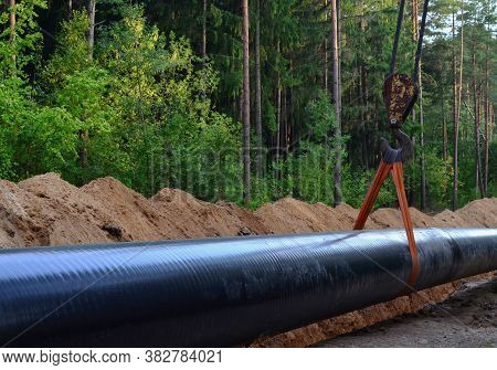 Natural Gas Pipeline Construction Work. A Dug Trench In The Ground For The Installation And Installa