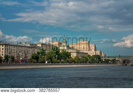 Moscow Frunzenskaya Embankment, An Old Buildings Of Soviet Architecture.