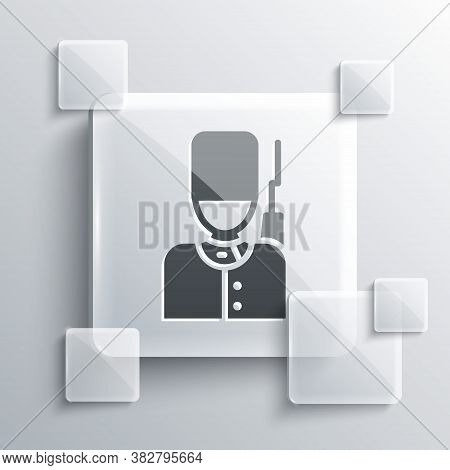 Grey British Guardsman With Bearskin Hat Marching Icon Isolated On Grey Background. Square Glass Pan