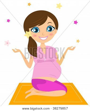 Pregnant Yoga Woman Juggling With Flowers