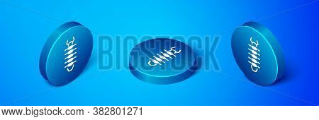 Isometric Centipede Insect Icon Isolated On Blue Background. Blue Circle Button. Vector