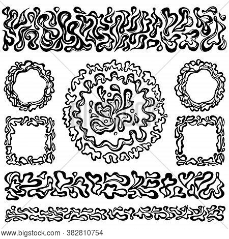 Set Of Decorative Modern Frames. Vintage Elegant Outline Borders And Frames. Art Nouveau Floristic S