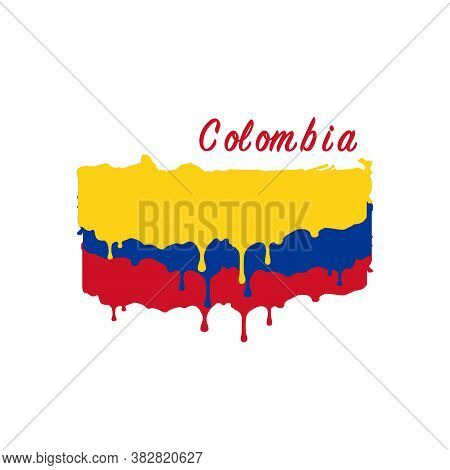 Painted Colombia Flag, Colombia Flag Paint Drips. Stock Vector Illustration Isolated On White Backgr