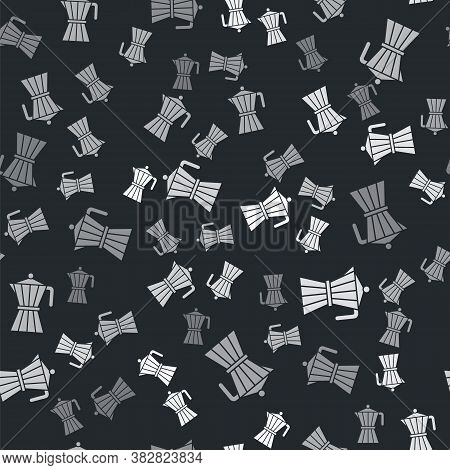 Grey Coffee Maker Moca Pot Icon Isolated Seamless Pattern On Black Background. Vector