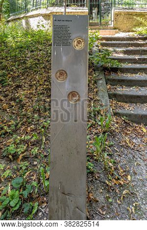 Sittard, South Limburg / Netherlands. August 4, 2020. Signpost With Information About The Garden Of 