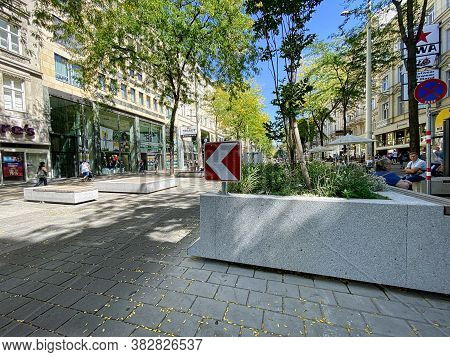 Vienna, Austria - August 28, 2020: Pedestrian Area Of Mariahilferstrasse Street In Vienna. Mariahilf