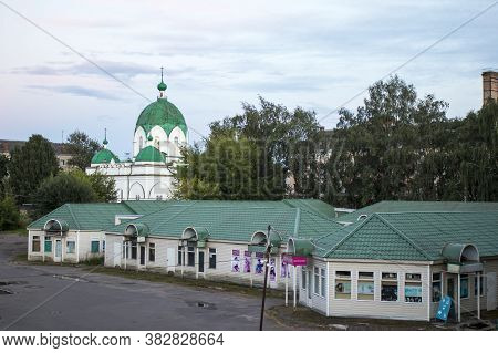 Rybinsk, Russia - August, 10, 2020: View Of The Street In Centre Of Rybinsk Town, Church Sreteniya G
