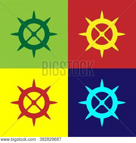 Pop Art Bicycle Sprocket Crank Icon Isolated On Color Background. Vector