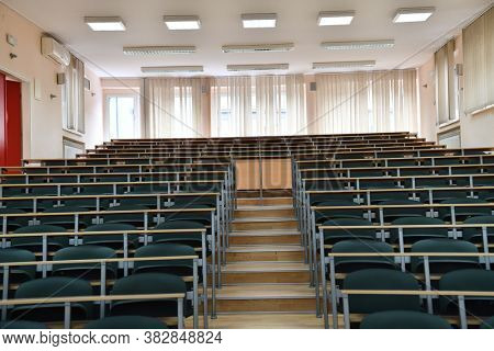 empty classroom university or collage back to school concept in coronavirus pandemic time