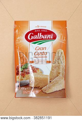 Prague, Czech Republic - August 20, 2020. Gran Gusto traditions of the Italian brand Galbani, Italy.            