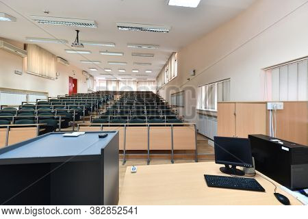 empty classroom university or collage back to school concept in coronavirus pandemic time