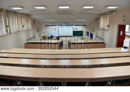 empty classroom university or collage back to school concept in coronavirus pandemic time