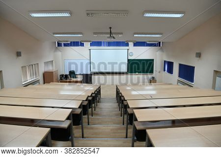 empty classroom university or collage back to school concept in coronavirus pandemic time