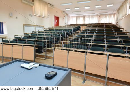 empty classroom university or collage back to school concept in coronavirus pandemic time
