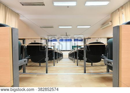 empty classroom university or collage back to school concept in coronavirus pandemic time