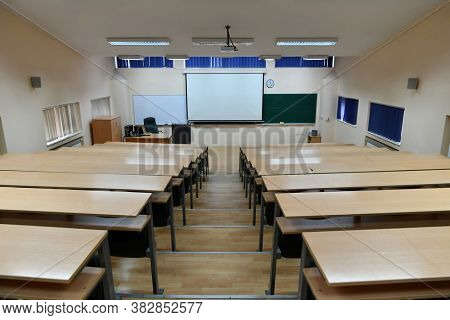 empty classroom university or collage back to school concept in coronavirus pandemic time