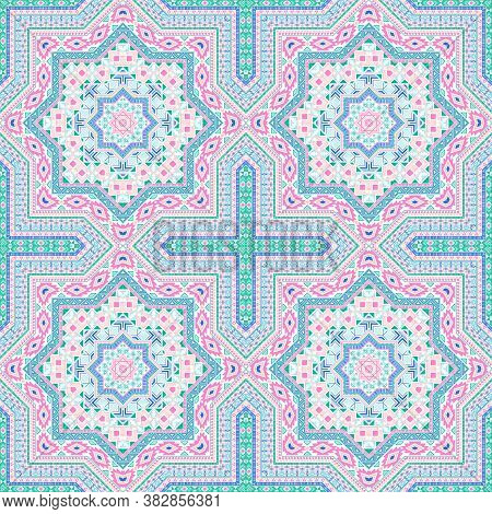 Subtle Portugese Azulejo Tile Seamless Rapport. Ethnic Structure Vector Patchwork. Coverlet Print De