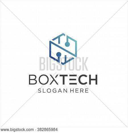 Hexagon Tech Logo Design Stock Vector. Cube Tech Logo Technology Digital Design Template. Box Tech L