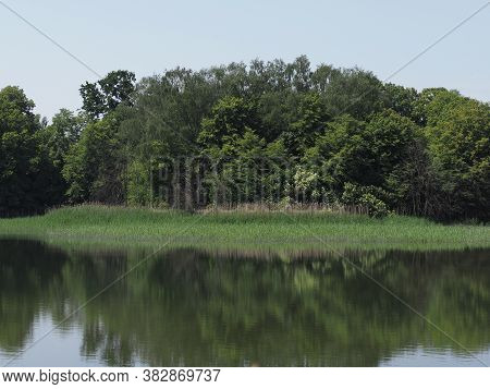 Scenery Of Artificial Breeding Pond In European Goczalkowice Town At Silesian District In Poland, Cl