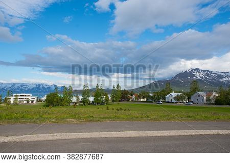 Town Of Dalvik In North Iceland On A Sunny Summer Day