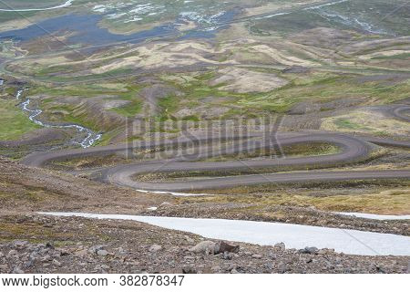The Mountain Road On Hellisheidi In North East Iceland