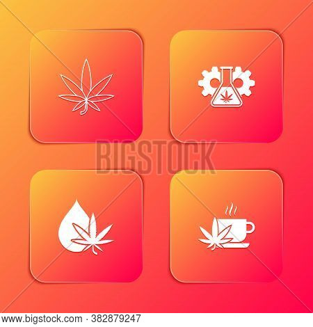 Set Marijuana Or Cannabis Leaf, Test Tube With Marijuana, Oil And Cup Tea Icon. Vector