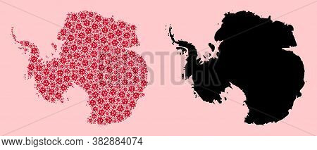 Vector Covid-2019 Virus Mosaic And Solid Map Of Antarctica. Map Of Antarctica Vector Mosaic For Geog