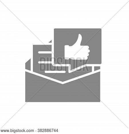 Recommendation Letter Gray Icon. Letter With Thumb Up In Speech Bubble, Praise, Like Symbol