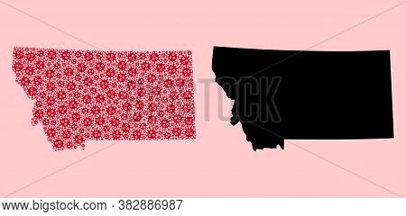 Vector Pandemic Virus Mosaic And Solid Map Of Montana State. Map Of Montana State Vector Mosaic For 