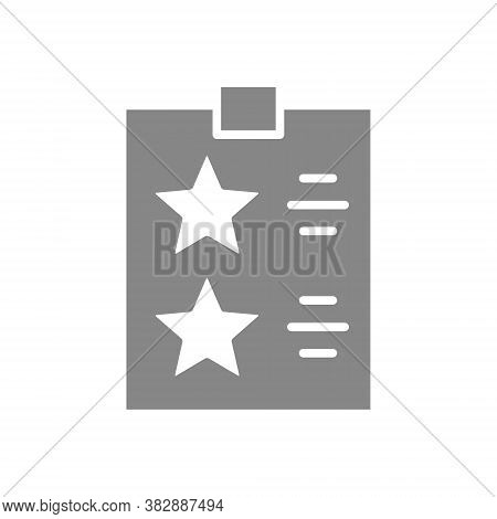 Check List With Stars Grey Icon. Tablet With Paper To The Rating, Test, Questionare Sign