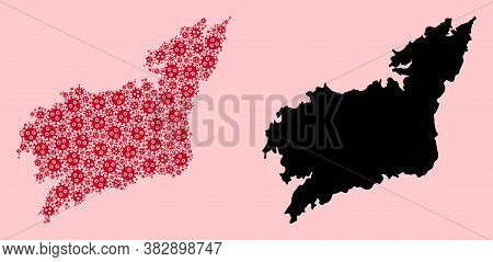 Vector Flu Virus Mosaic And Solid Map Of La Coruna Province. Map Of La Coruna Province Vector Mosaic