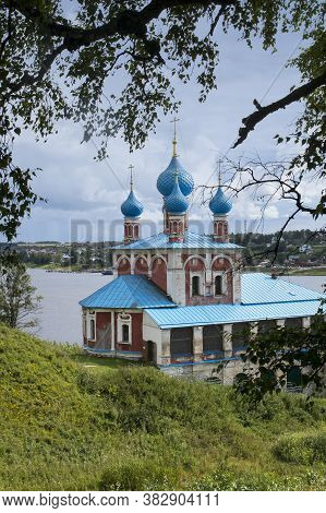 View Of Volga River And Kazan Church (kazanskaya Church, 1758). Tutayev, Yaroslavl Oblast, Russia.