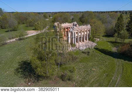 View Of The Ruins Of The Ancient Trinity Church On A Sunny May Day (shot From A Quadcopter). Village