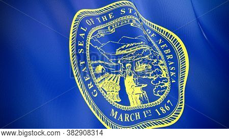 The Waving Flag Of Nebraska . High Quality 3d Illustration. Perfect For News, Reportage, Events.