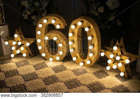 Happy Birthday! Birthday Interior Decoration For Sixty Years Old. Star Lights. Happy 22 Years Old Ce