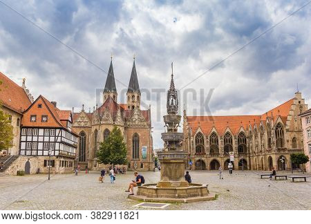 Braunschweig, Germany - July 25, 2020: Marienbrunnen Sculpture On The Old Town Square Of Braunschwei