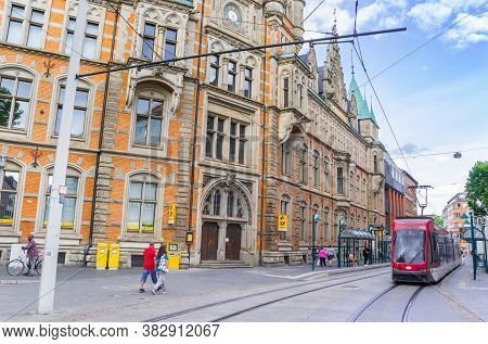 Braunschweig, Germany - July 25, 2020: Public Transport At The Post Office Of Braunschweig, Germany
