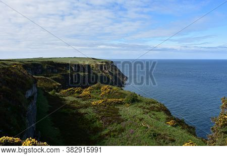 Gorgeous Scenic Views Of A Sea Cliffs In St Bees In England.