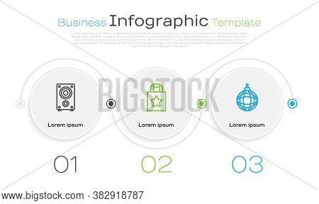 Set Line Stereo Speaker, Paper Shopping Bag And Disco Ball. Business Infographic Template. Vector