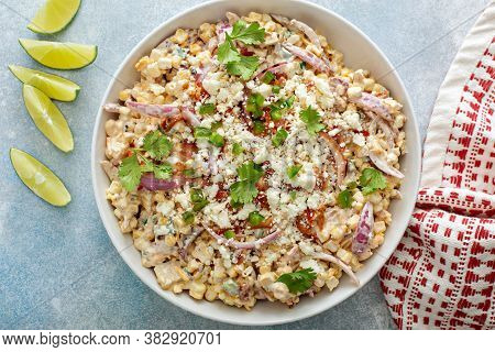 Grilled Corn And Jalapeno Salad With Red Onion, Cheddar Cheese And Bacon, Summer Potluck Recipe