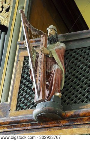 ZAGORSKA SELA, CROATIA - SEPTEMBER 18, 2012: King David, organ statue in the parish church of St. Catherine of Alexandria in Zagorska Sela, Croatia
